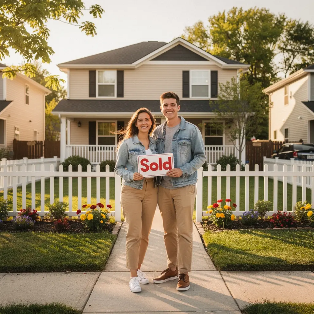 Uśmiechnięta para odbierająca klucze do nowego mieszkania
