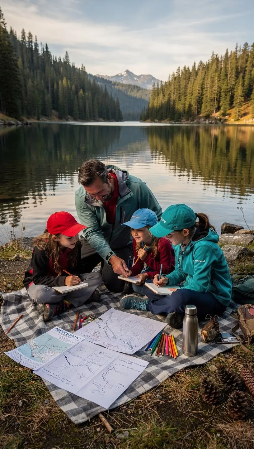 Rodzina spędzająca czas na pikniku w parku narodowym w USA.