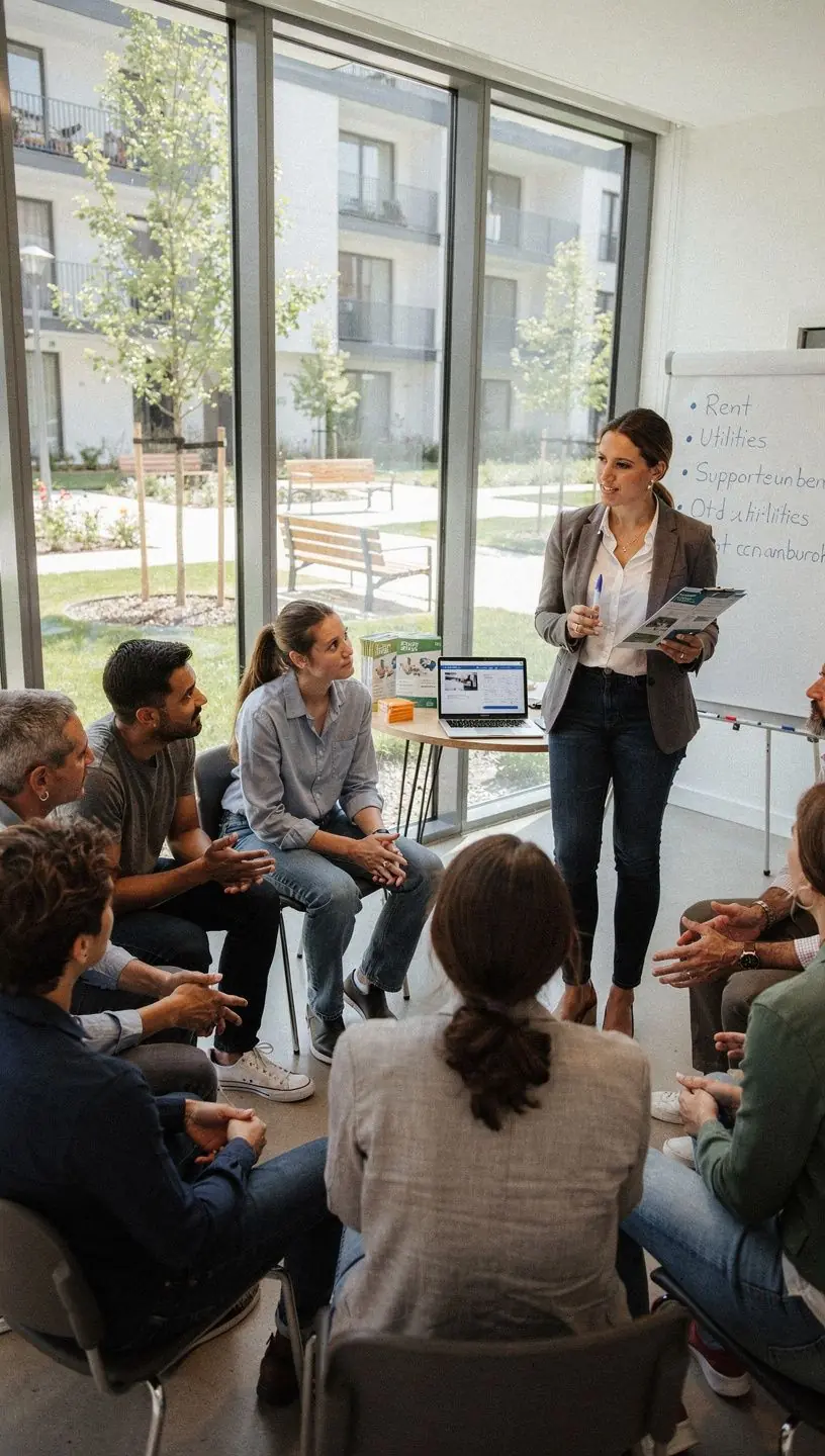 Widok nowoczesnego domu z zielonym ogrodem, idealnego do wynajęcia lub zakupu w Stanach Zjednoczonych.