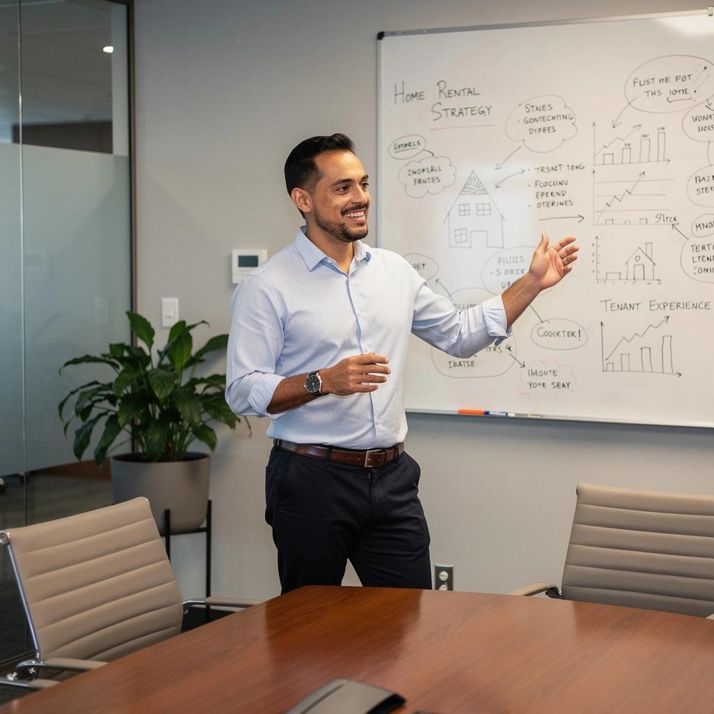 Pracownik biura nieruchomości omawiający warunki zakupu z klientami.